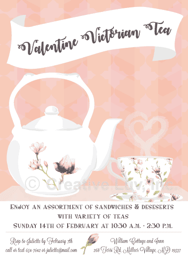 Victorian Tea Cups Valentine Flat Invitation