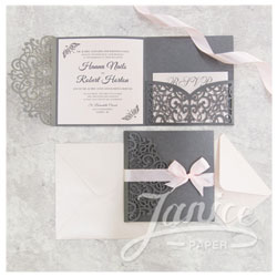Exquisite Gray Tri-fold Laser Cut Wedding Invitation [Suite]