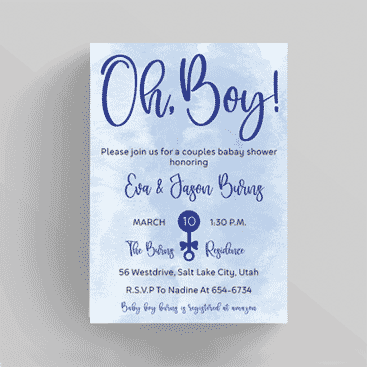 Oh Boy Watercolor Baby Shower Invittion