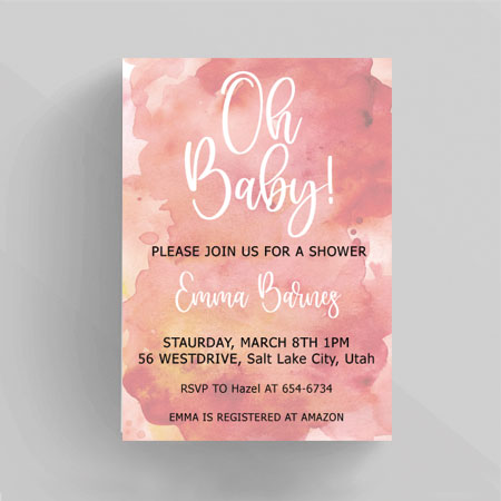 Pink Watercolor Baby Shower Invitation