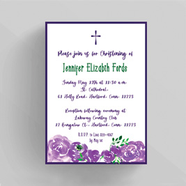 Purple Flower Baptism Christening Invitation