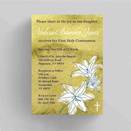 White Lily Baptism or Christening Invitation