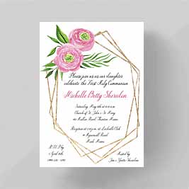 Pink Ranunculus Communion Invitation