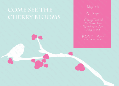 Cherry Bloosm Invitation, bird Invitation, tree Invitation, flower Invitation, spring Invitation