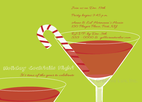 Candy Cane Martini Christmas Flat Invitation