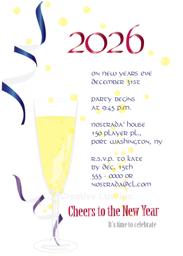 Cheers Bubbles New Year Flat Invitation