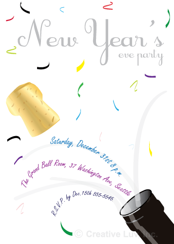 Champagne New Year Flat Invitation