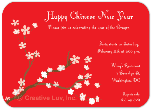 Cherry Tree Lunar New Year Flat Invitation
