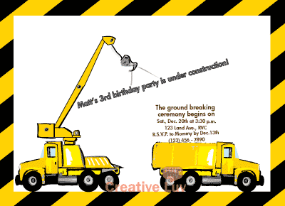 Construction Trucks Invitation, yellow truck, big truck, truck birthday, dump truck