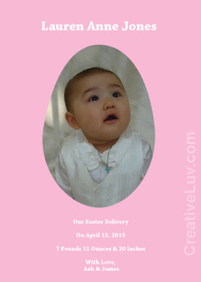 Easter Birth Announcement, Holiday Baby Announcement, egg shape announcent, egg shape invitation