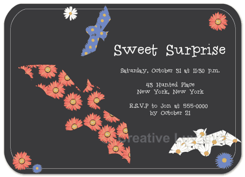 Flower Bats Halloween Flat Invitation