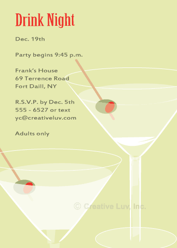 Martini Glasses Flat Invitation