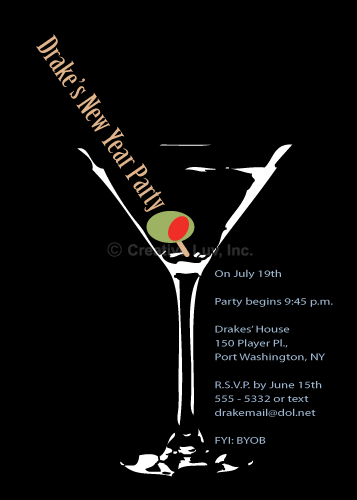 Martini New Year Flat Invitation