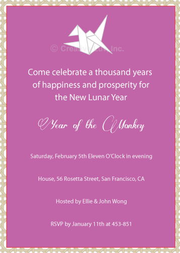 Paper Crane Lunar New Year Flat Invitation