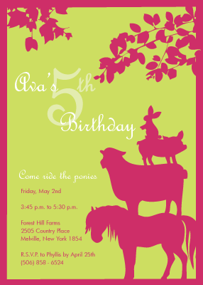 Pony Ride & Bunny Birthday Flat Invitation