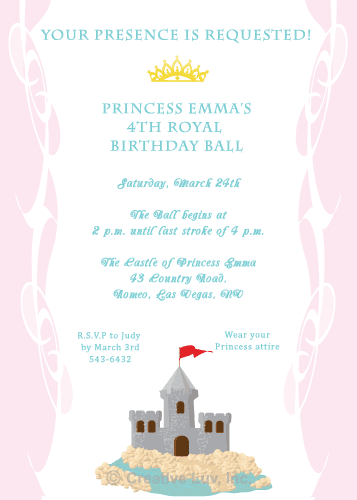 Princess Castle Birthday Flat Invitation