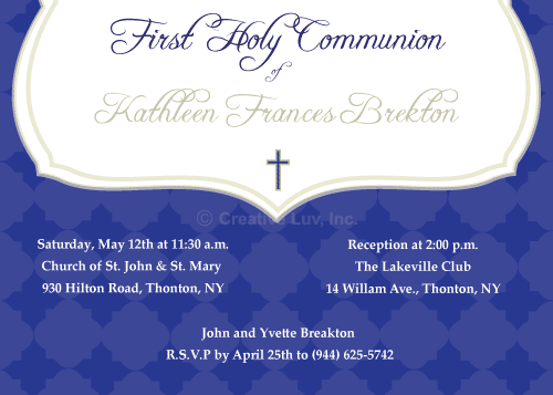 Royal Blue Communion Invitation