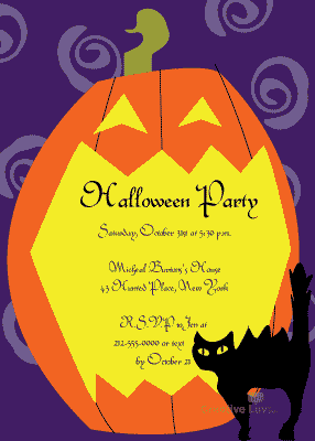 Scary Katty Cat Halloween Flat Invitation