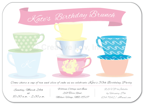 Tea Cups Birthday Flat Invitation