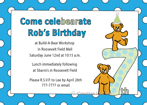 Teddy Bear in Party Hat Birthday Flat Invitation