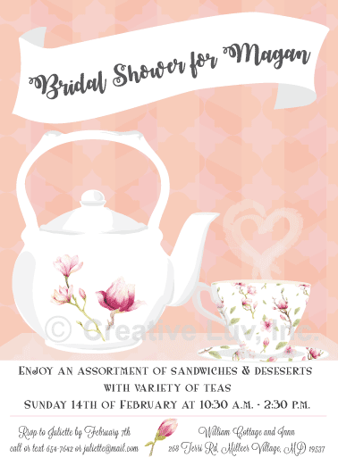 Victorian Tea Cups Bridal Shower Flat Invitation